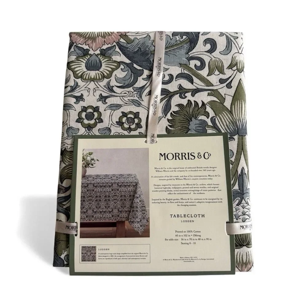 Morris & Co Tablecloth Lodden English Country Garden Green Floral 60x102 Inches